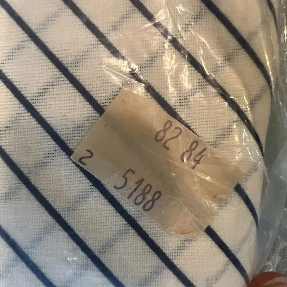 Vintage Sealed New Sears pinstripe white blue 82x84 drapes curtain fabric Sears